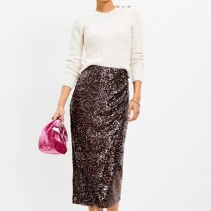 LOFT Brown Sequin Wrap Skirt